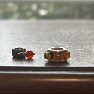 Pandora Silver and Orange and Red Charm Bead Set